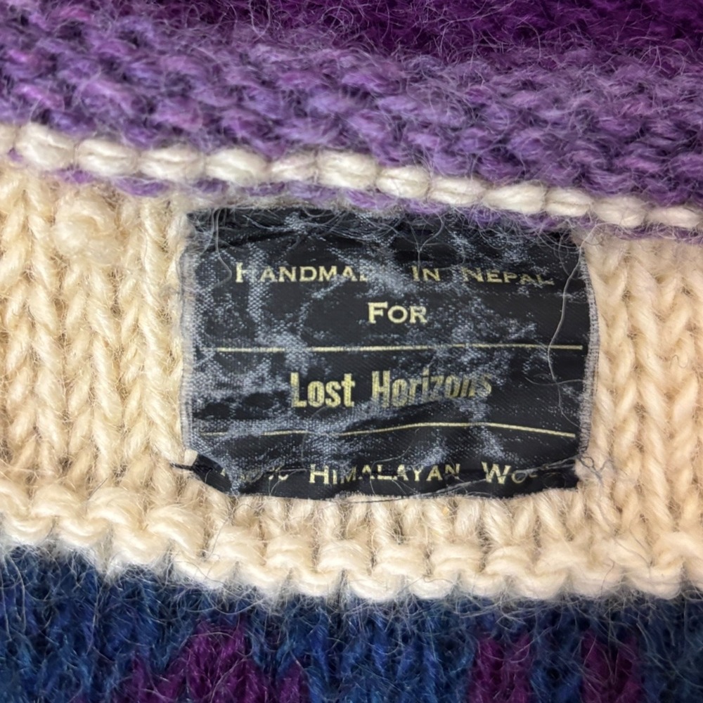 Vintage Lost Horizons Handmade Nepal Wool Beanie Hat Multicolor Striped Pom - Picture 4 of 4